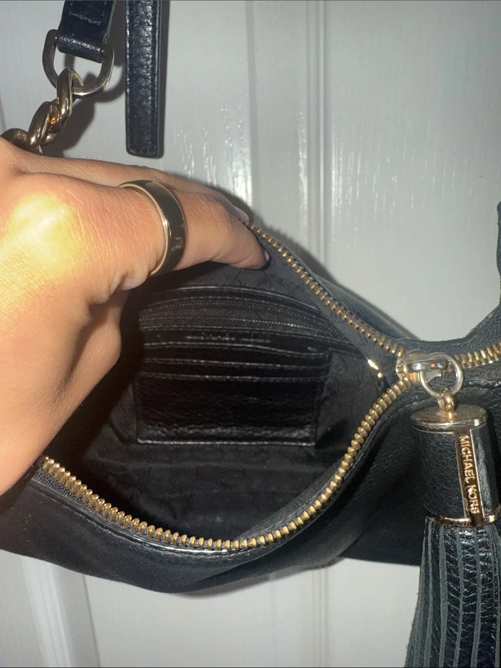 Michael Kors Black Pebbled Leather Crossbody Bag with Gold Hardware